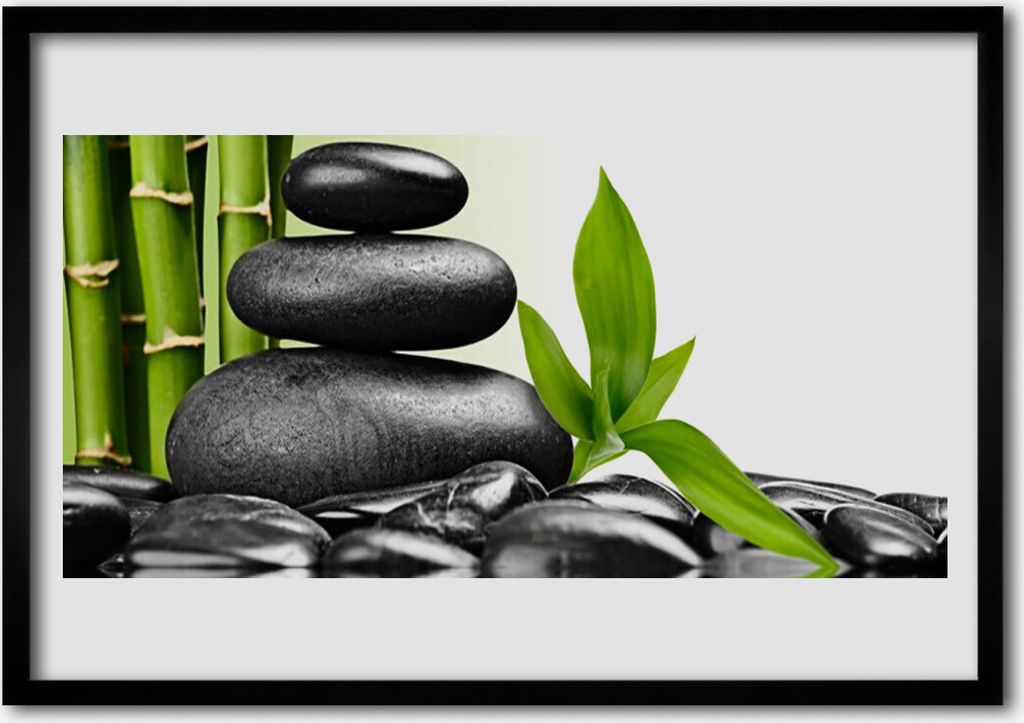 Bild 70x50 MDF-Rahmen Wandkunst Steine Art Leaves