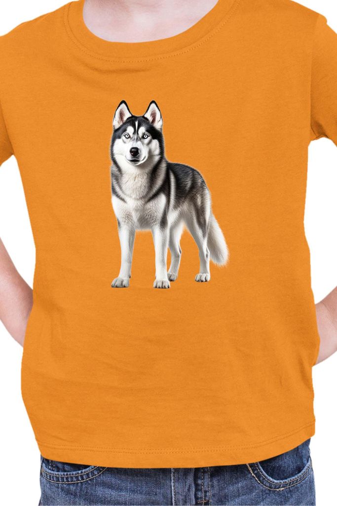 Kinder T-Shirt Dogs Breeds Siberian Husky Dog Breed 005, 5-6 Jahr - 116 / Orange