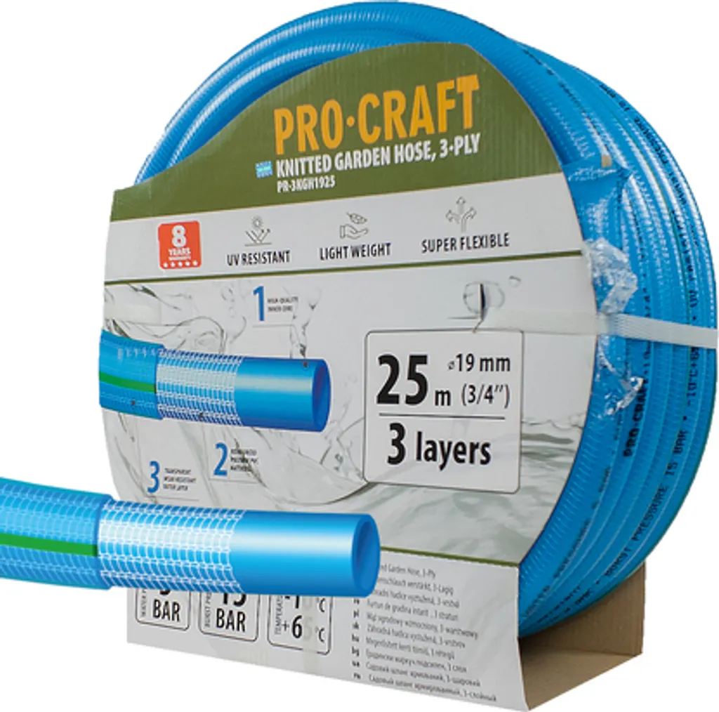 Tuyau d'arrosage anti-pli 25m Procraft 3/4 pour débit d'eau constant