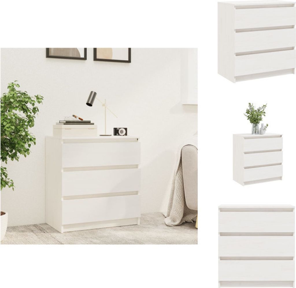 vidaXL Nachtschrank Weiß 60x36x64 cm Massivholz Kiefer - Nachttische