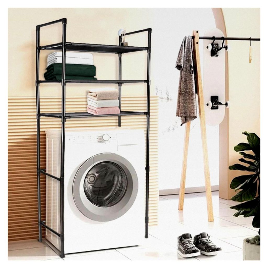Mobiles WC-Regal mit 3 Ablagen im Industriestil, platzsparend und einfach zu montieren, für Waschküche, 72 x 25 x 155 cm, schwarz
