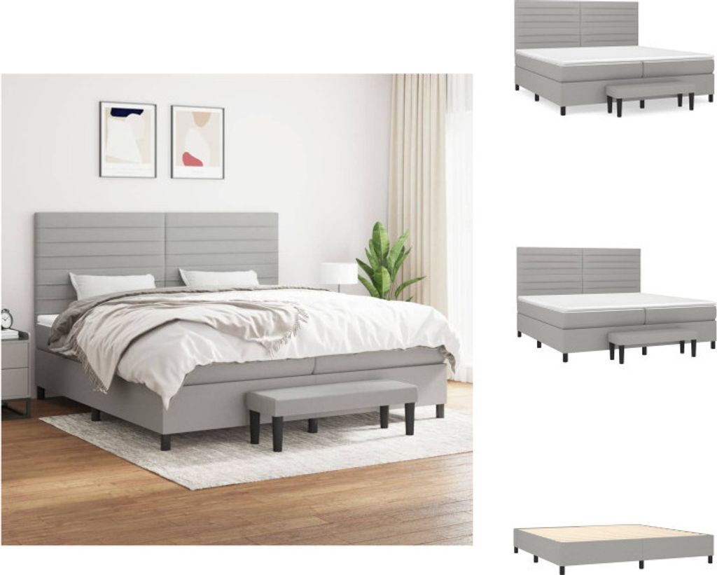 vidaXL Boxspringbett mit Matratze Hellgrau 200x200 cm Stoff - Betten & Bettgestelle