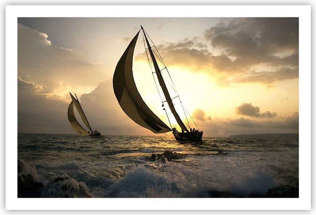Poster - Poster ohne Rahmen - Schiff Sonnenuntergang Sonne Landschaft - 91,5x61 cm - Wand Bild - Wanddeko - Wandbilder - Kunstposter - Wandposter -...