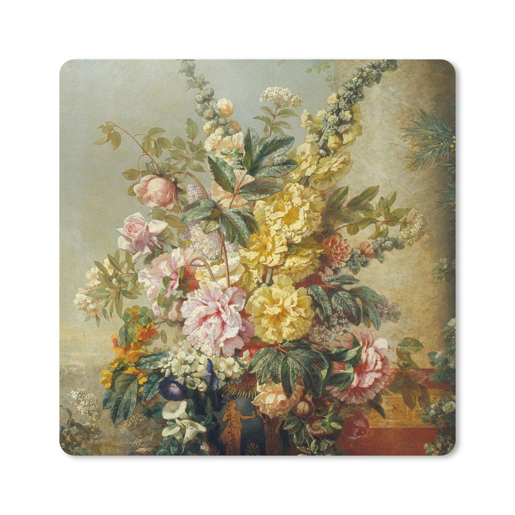 MuchoWow Mauspad Mousepad Große Vase mit Blumen - Josep Mirabent - Gemälde 20x20 cm - Mousepads - Maus Mat - Pad - Mausunterlage - Desk Mat - B...
