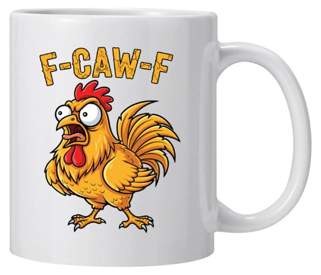 Personalisierter F-Caw-F Hühnerbecher, 440 ml, Keramik-Kaffeebecher, lustiger Hahn-Becher mit Bauernhoftier-Humor, wiederverwendbar, spülmaschine...