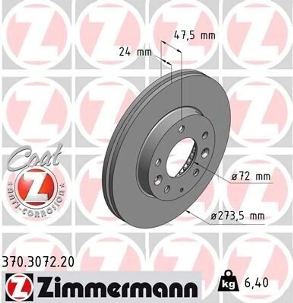 Disque de Frein pour Mazda 6 et Premacy Zimmermann 370.3072.20 Acier