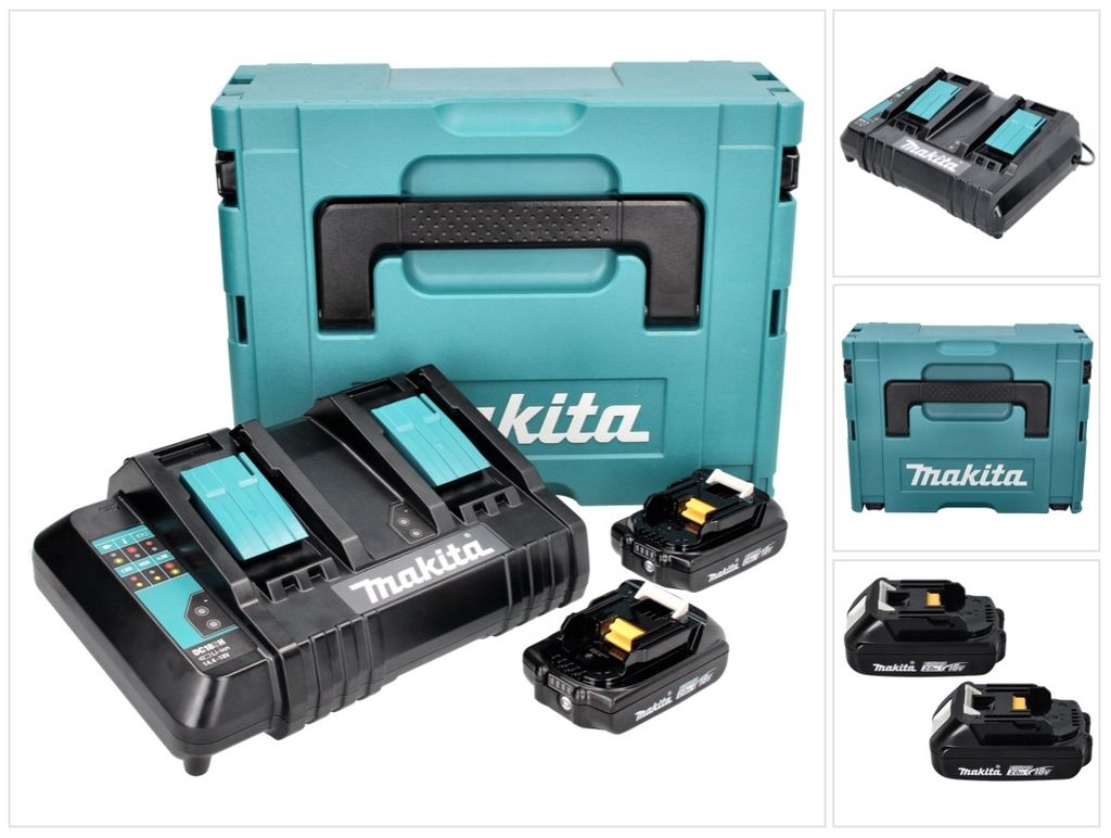 Makita Power Source Kit 18 V mit 2x BL 1820 B 2,0 Ah Akku ( 197254-9 ) + DC 18 SH Doppel Ladegerät ( 199687-4 ) + Makpac