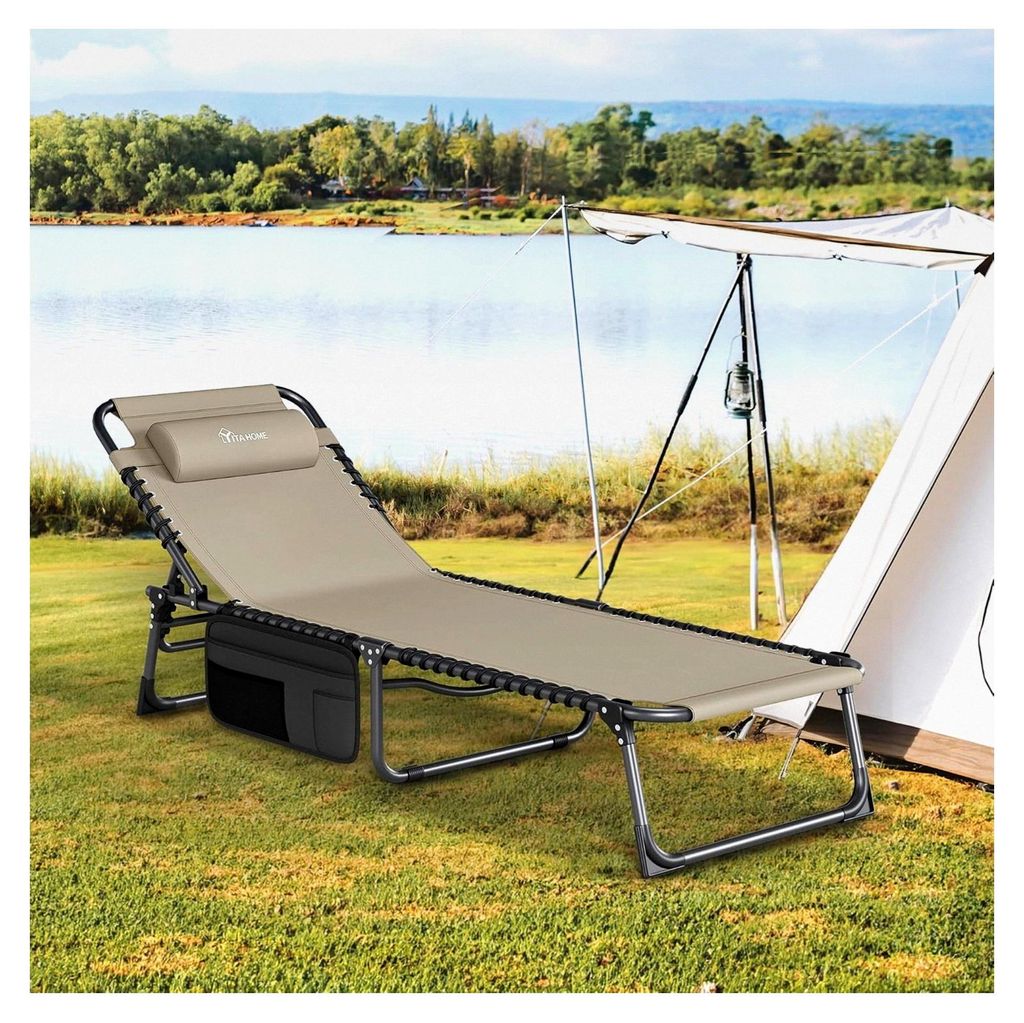 Klappbare Sonnenliege 190x60x31cm, Campingliege mit 4 verstellbaren Positionen, Sonnenliege mit abnehmbarem Kopfteil und Seitentasche, Belastbarkei...