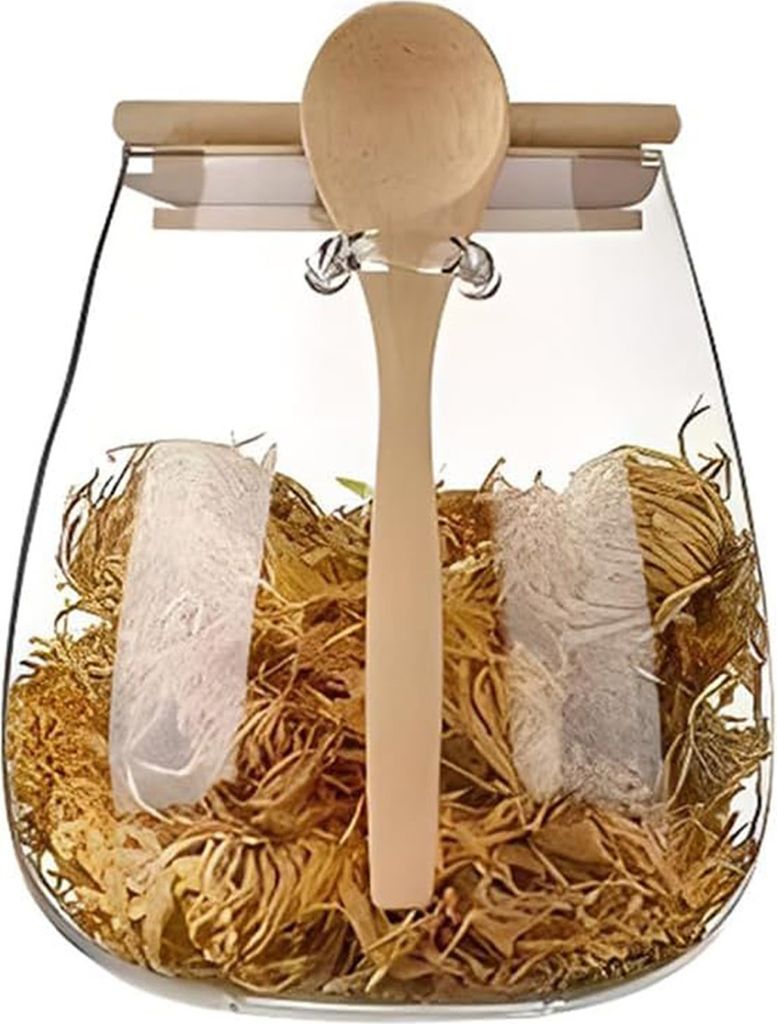 Vorratsdose aus Glas mit Bambusdeckel, großes Fassungsvermögen, lebensmittelecht, BPA-frei, transparent, Vorratsbehälter aus Glas mit Löffel