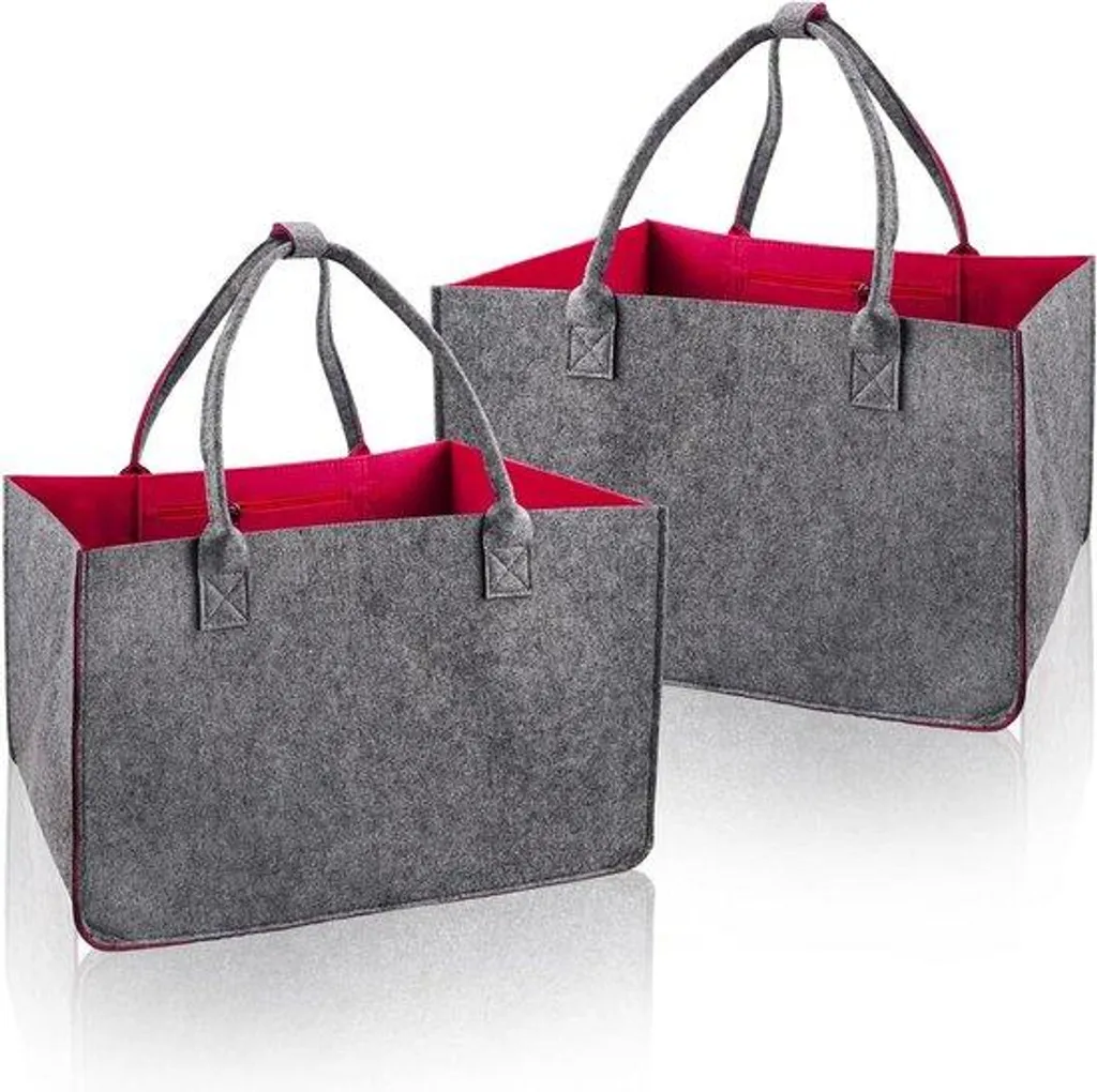 2 grands sacs à provisions pliables en feutre gris anthracite robustes