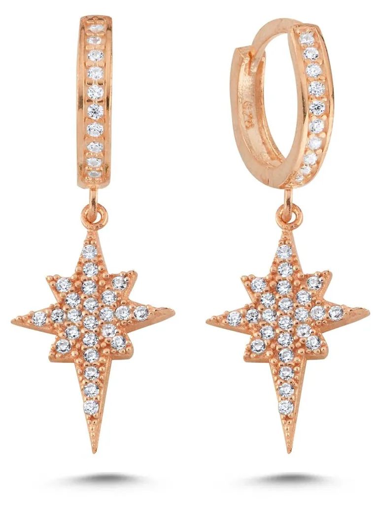 Boucles d'oreilles Argent 925 Rose avec Pendentif Étoile en Zircone