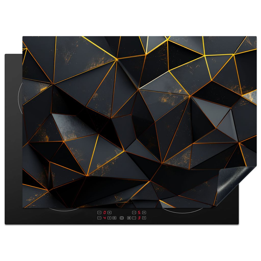 KitchenYeah Herdabdeckplatte Schwarz - Gemustert - Gold - Strukturiert , 71x52cm, Küche Deko, Glaskeramikkochfeld Herdabdeckung, Abdeckplatte f...