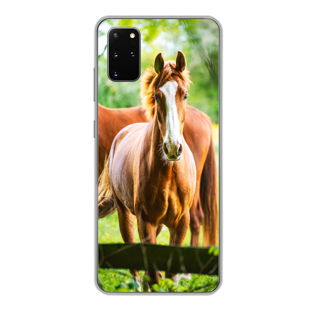 MuchoWow Handyhülle Schutzhülle Hülle für Samsung Galaxy S20 Plus Pferde - Licht - Wiese Silikon Softcase Handy Hülle - Hartschale