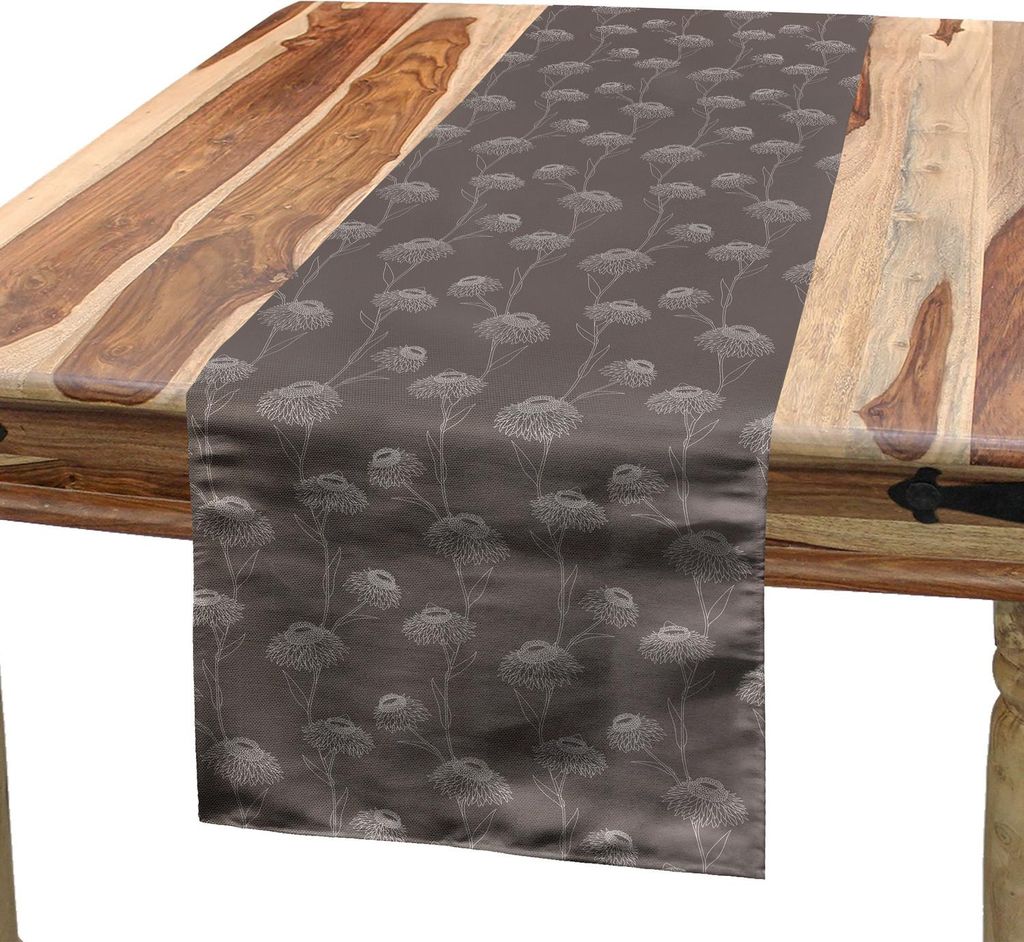 ABAKUHAUS Taupe Tischläufer, Chrysantheme blüht Gartenpflanzen-Thema auf dunklem Hintergrund-botanischem künstlerischem Design, 40 x 300 cm, Taupe