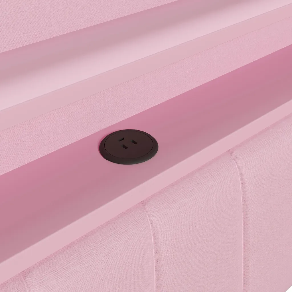 Flieks Lit d'adolescent 140x200cm Rose avec LED USB et Bureau Intégré
