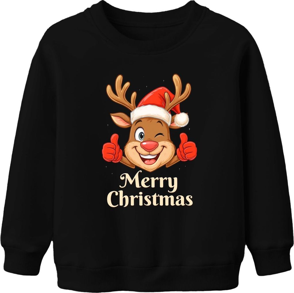 Merry Christmas niedlich Rentier Santa Hut Cartoon Familie Kinder Uni Kinder Sweatshirt Pullover, Schwarz, 140