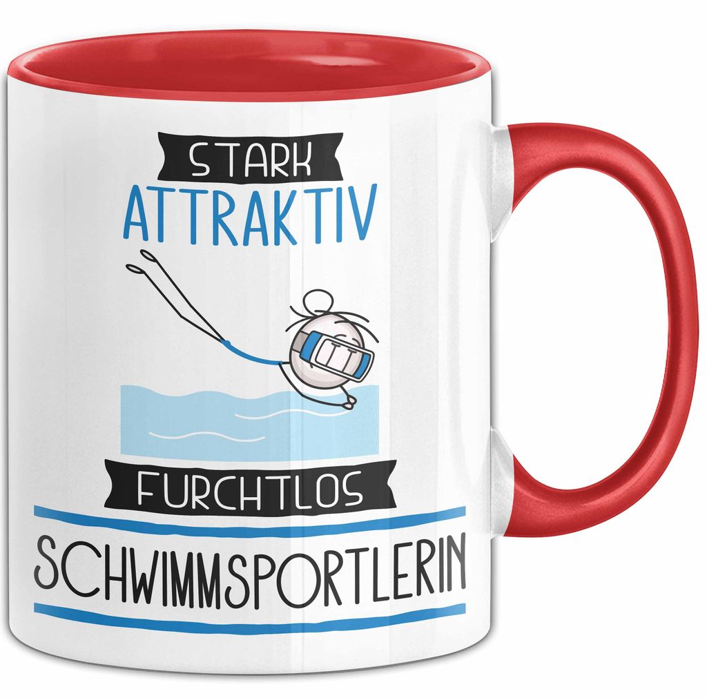 Schwimmsportlerin Tasse Geschenk Becher Stark Attraktiv Furchtlos Schwimmsportlerin Lustige Geschenkidee (Rot)