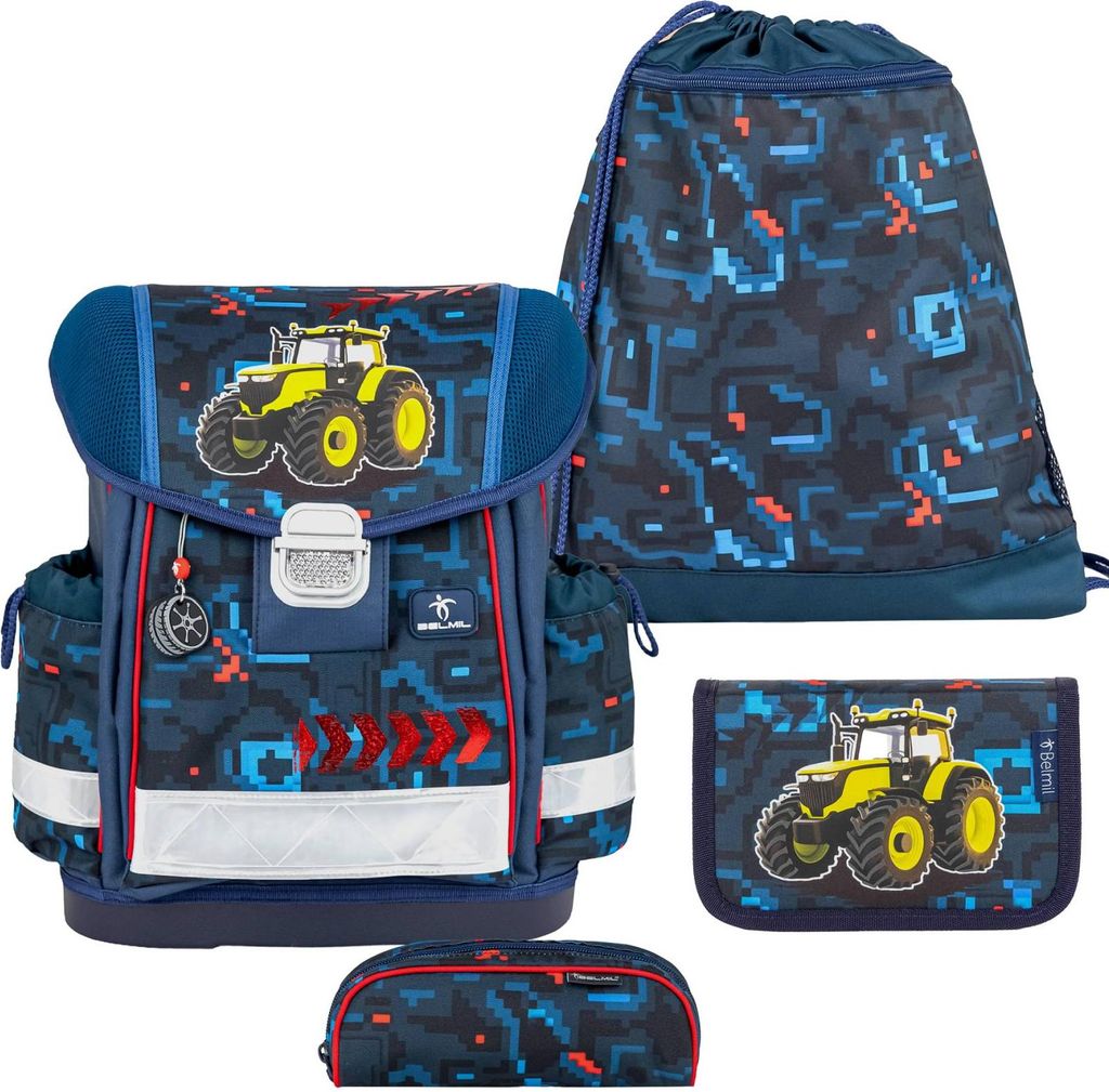 Belmil Classy ergonomisches Schulranzen-Set 4-teilig "PixelTrak" mit Brustgurt