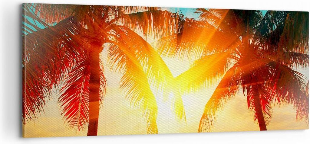 Bild auf Leinwand - Leinwandbild - Meer Palme Wasser - 100x40cm - Wand Bild - Wanddeko - Wandbilder - Leinwanddruck - Bilder - Kunstdruck - Wanddek...