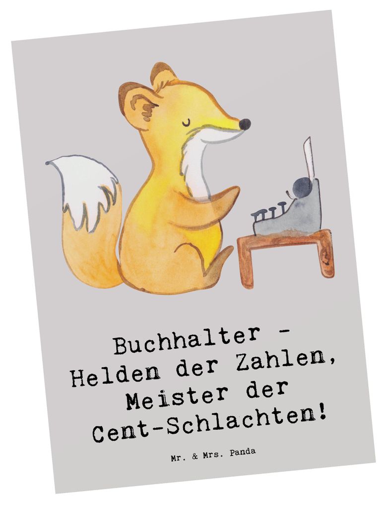 Mr. & Mrs. Panda Postkarte Buchhalter Helden - Grau Pastell - Geschenk, Beruf, Ansichtskarten, Grußkarte, Berufspassion, Berufsprodukte, Buchführ...