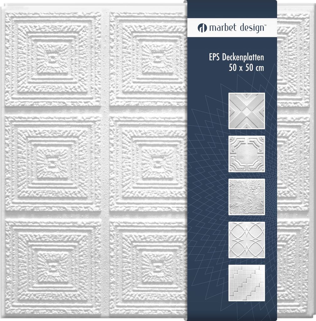 Deckenplatten aus Styropor EPS - Deckenpaneele leicht & robust im modernen Design - (10QM Sparpaket PLAFON 50x50cm) Deckenplatten Feuchtraum Decke