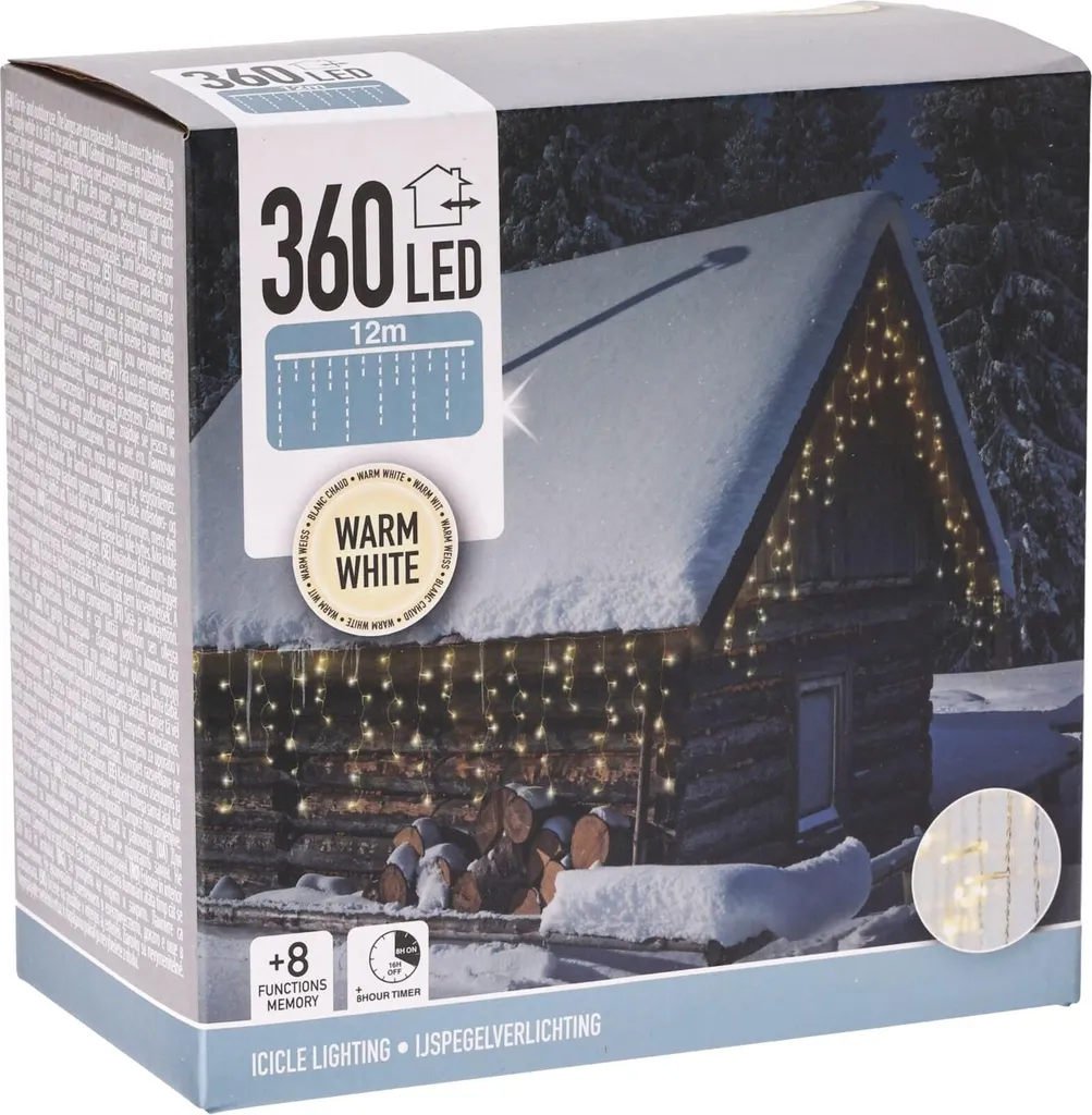 Guirlande rideau lumineux 15m blanc chaud 360 LED intérieur extérieur
