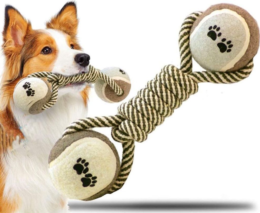 Tennisball-Hundespielzeug, langlebiges Kauspielzeug aus Baumwollseil, vorteilhaft für die Zahngesundheit von Hunden, interaktives Seilspielzeug f...