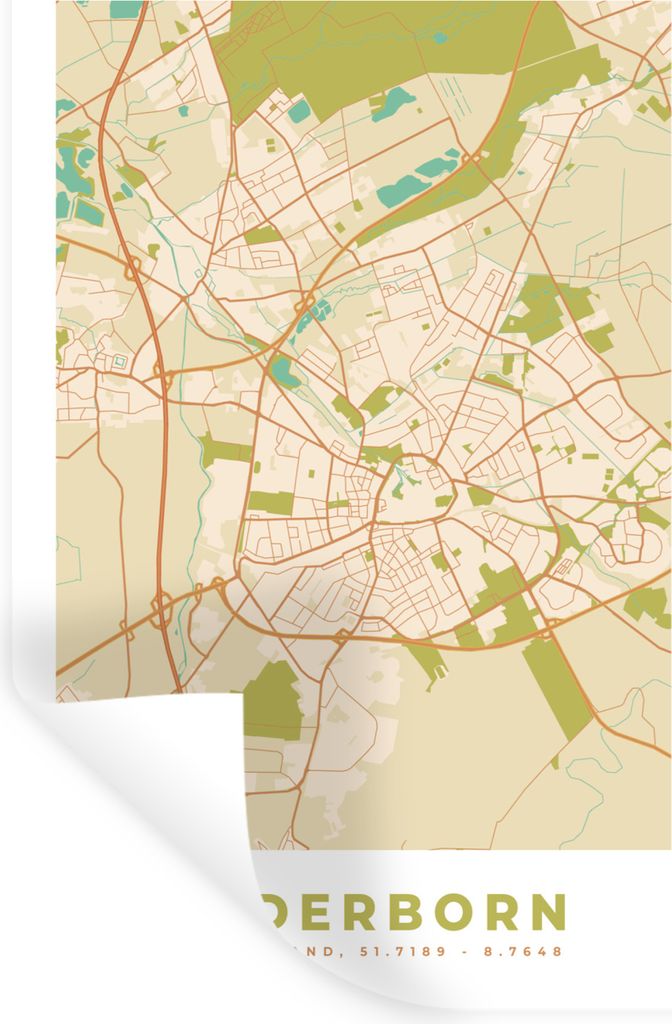 MuchoWow Wandtattoo Wandsticker Wandaufkleber Jahrgang - Paderborn - Karte - Stadtplan 40x60 cm Selbstklebend und Repositionierbar - Wierderverwe...