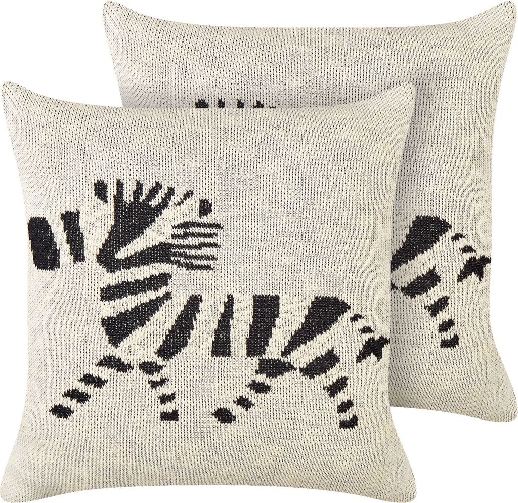 BELIANI Dekokissen 2er Set Beige Baumwolle Quadratisch 45x45 cm mit Tiermotiv Zebra für Kinder Niedlich Modern Wohnzimmer Deko Kinderzimmer Sofaki...