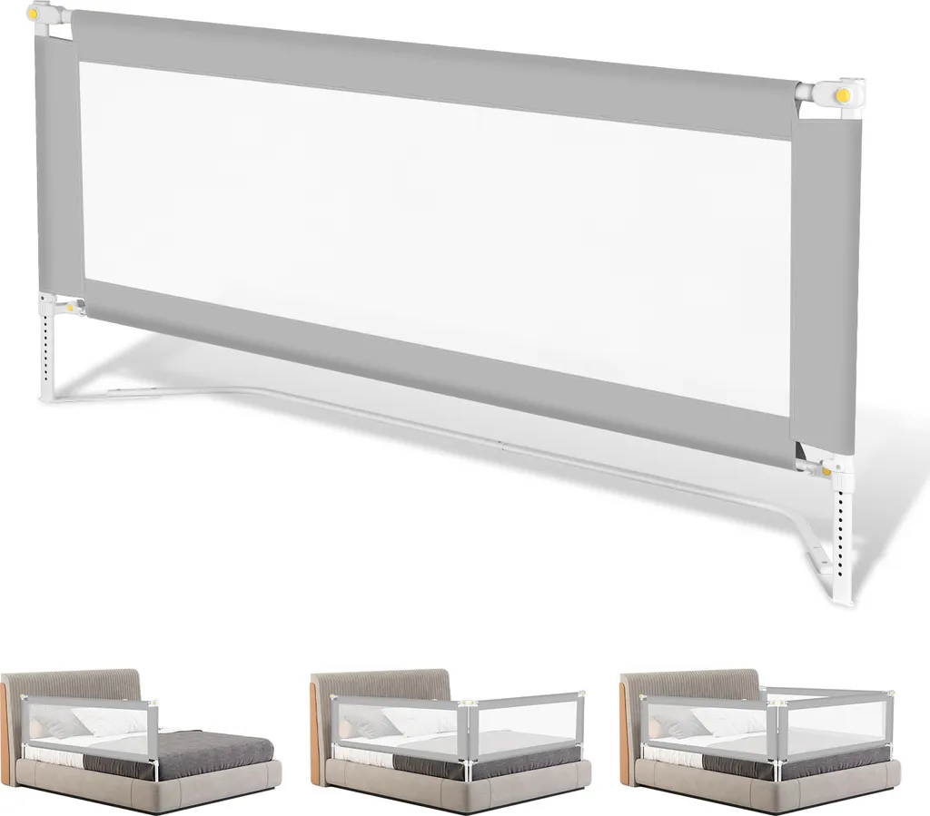 Barrière de Sécurité Lit Parent et Enfant Kit 3 Côtés Gris 200x180x200 cm