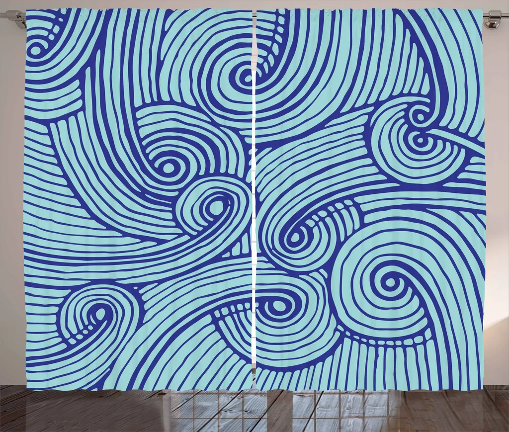 Tenda Blu Rustica ABAKUHAUS 280x175 cm - Soggiorno Onde Oceaniche