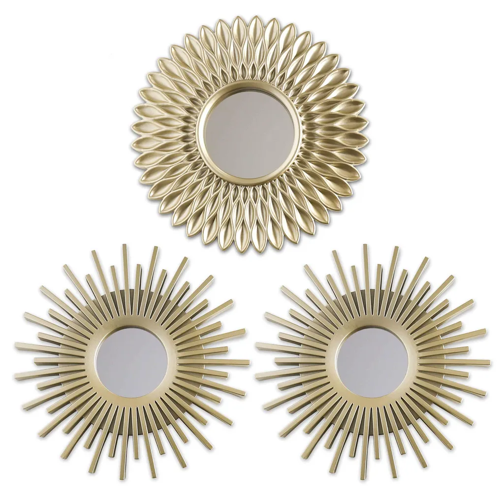 Miroirs muraux décoratifs ronds lot de 3 coloris or pour salon et chambre