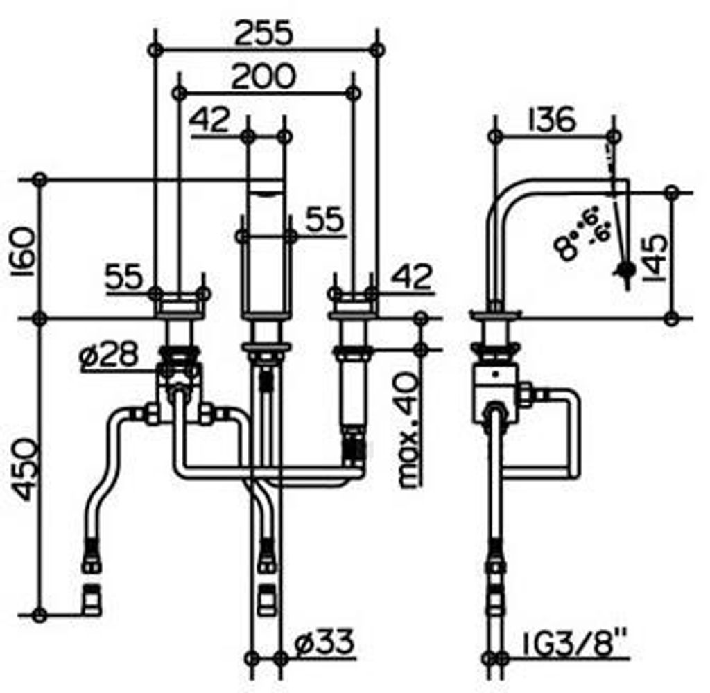 Keuco Dreiloch-Waschtischarmatur 150 EDITION 11 ohne Zugstangen-Ablaufgarnitur Schwarzchrom gebürstet 51115130100