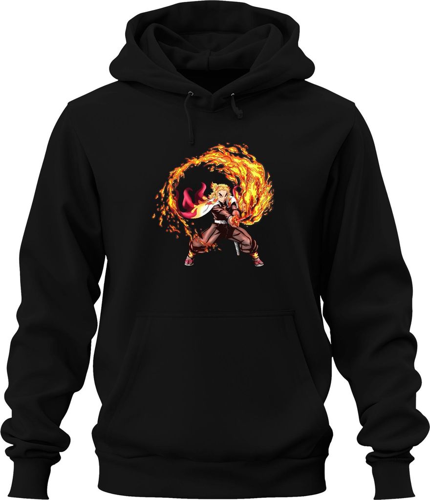 Rengoku Flammen Hashira Anime Kampf Samurai Geschenk Uni Hoodie Kapuzenpullover, Schwarz, S