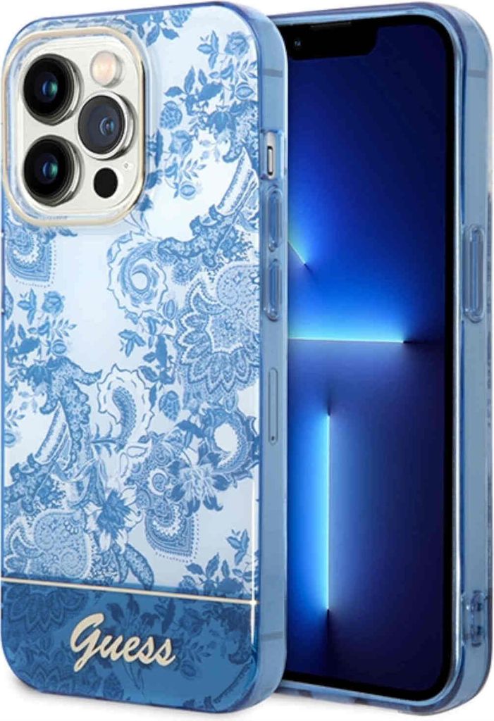 Guess Guhcp14Lhgplhb Iphone 14 Pro 6.1 Blau/Blaues Hardcase Aus Der Porzellankollektion