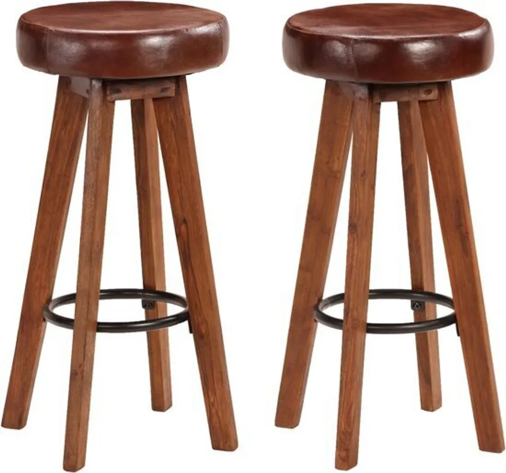 Tabouret de bar pour îlot de cuisine en bois massif et cuir x2
