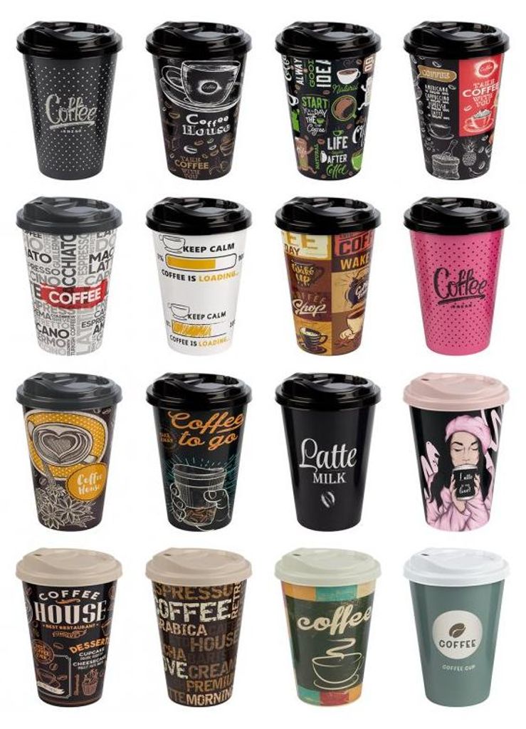 Kunststof koffiebeker met deksel, 500 ml, in display - Productafbeelding 