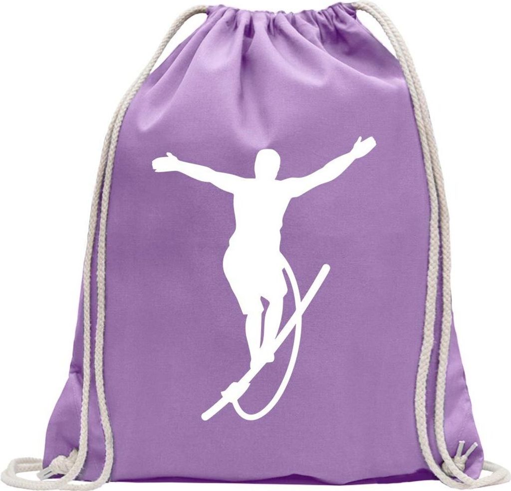 Kiwistar - Turnbeutel - lavendel - Seiltanz Laufen Sport Figur - Fun Rucksack Sport Beutel Gymsack Baumwolle mit Ziehgurt