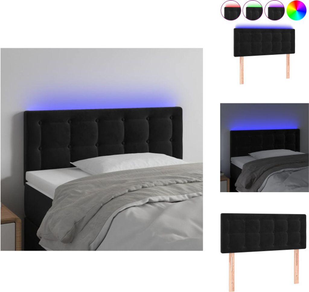 vidaXL LED Kopfteil Schwarz 90x5x78/88 cm Samt - Kopf- & Fußenden