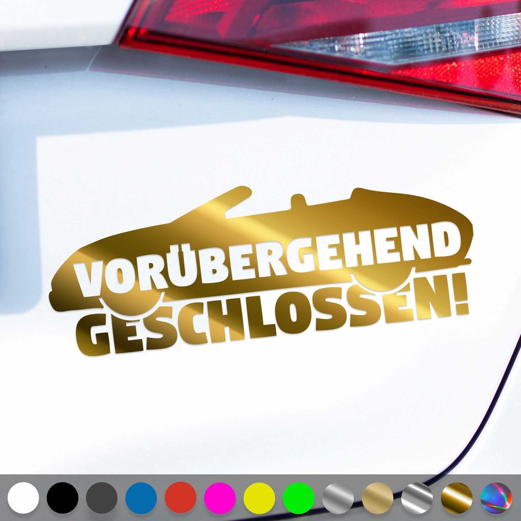 PantherPixel Vorübergehend Geschlossen Aufkleber Saison Cabrio Sticker Auto Geschenkidee Farbe Chrom-Gold