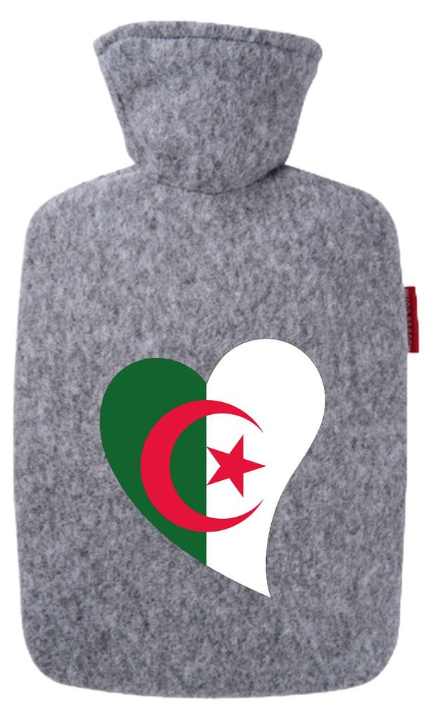 Huuraa Wärmflasche Algerien Flagge Herz 1,8 Liter Filz Classic Filzbezug Bettflasche Geschenkidee