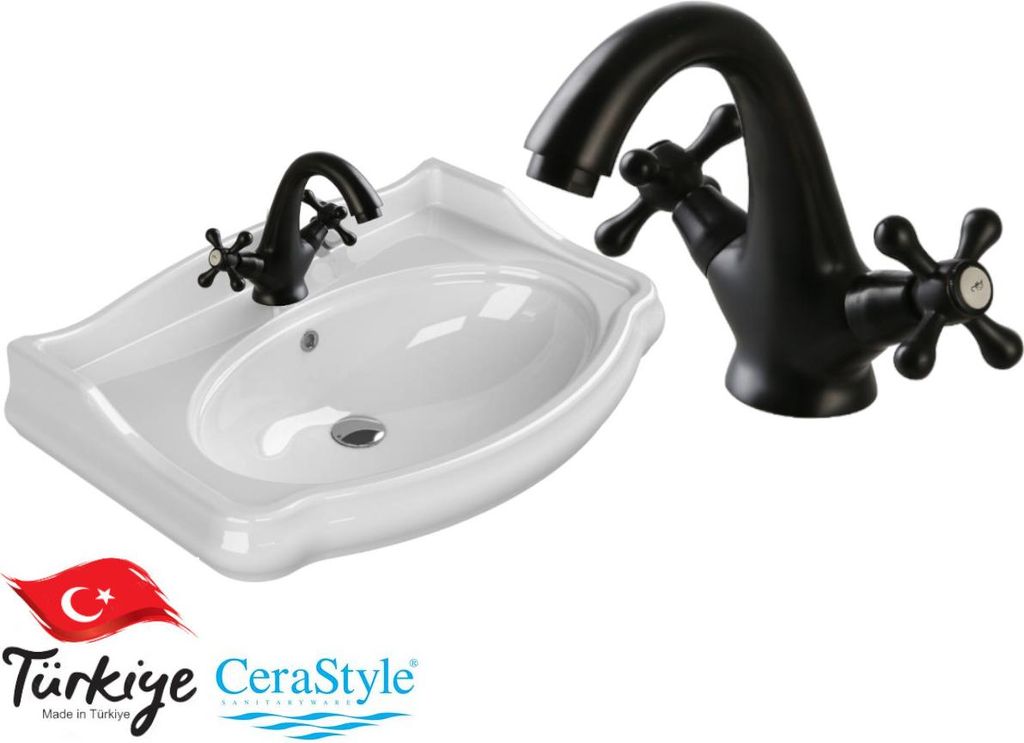 Domotechnika | Waschbecken Retro - 80x54 Cm - Keramik - Mit Armatur - Waschbecken