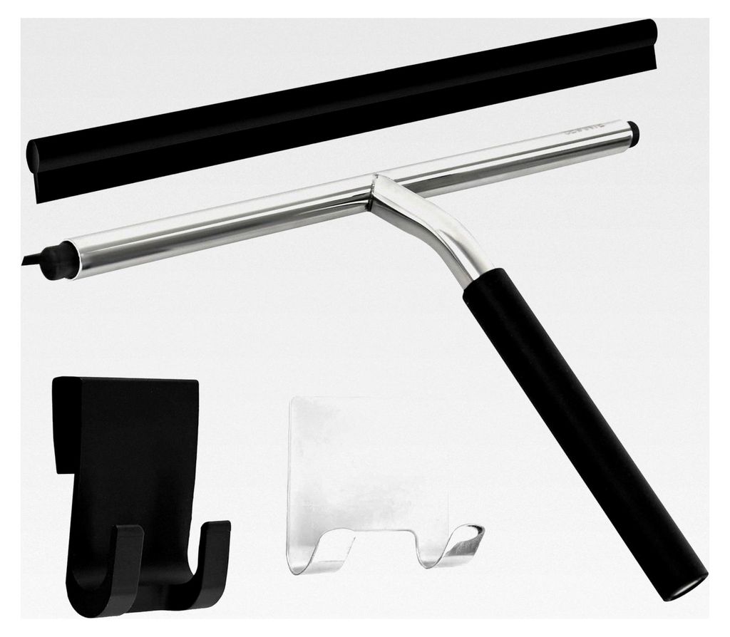 Duschabzieher 25,5 cm - Metall Fensterabzieher - Badaccessoires - Abzieher für Dusche, Glas und Spiegel - Duschkabinenabzieher - Schwarz