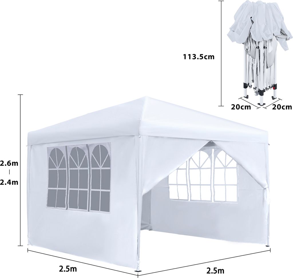 LARS360 altán 2,5x2,5 m skládací altán vodotěsný bílý party Obrázek produktu 