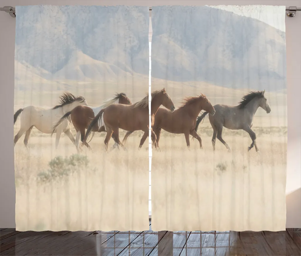 ABAKUHAUS Tenda rustica con paesaggio, cavalli mustang selvaggi, tenda universale per soggiorno con passanti e ganci, 280 x 245 cm, multicolore