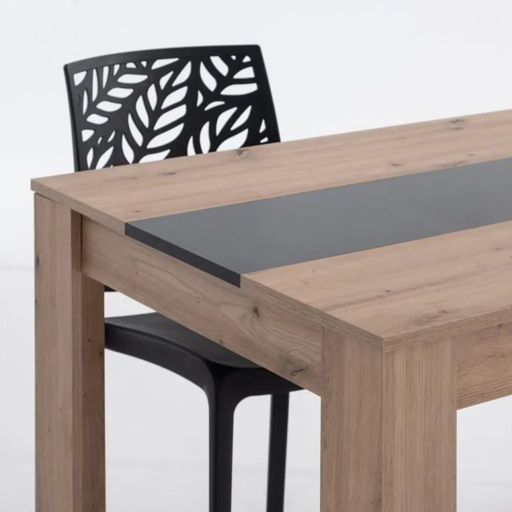 Table Robuste 135x80 cm Aspect Béton avec Bande Centrale Noire
