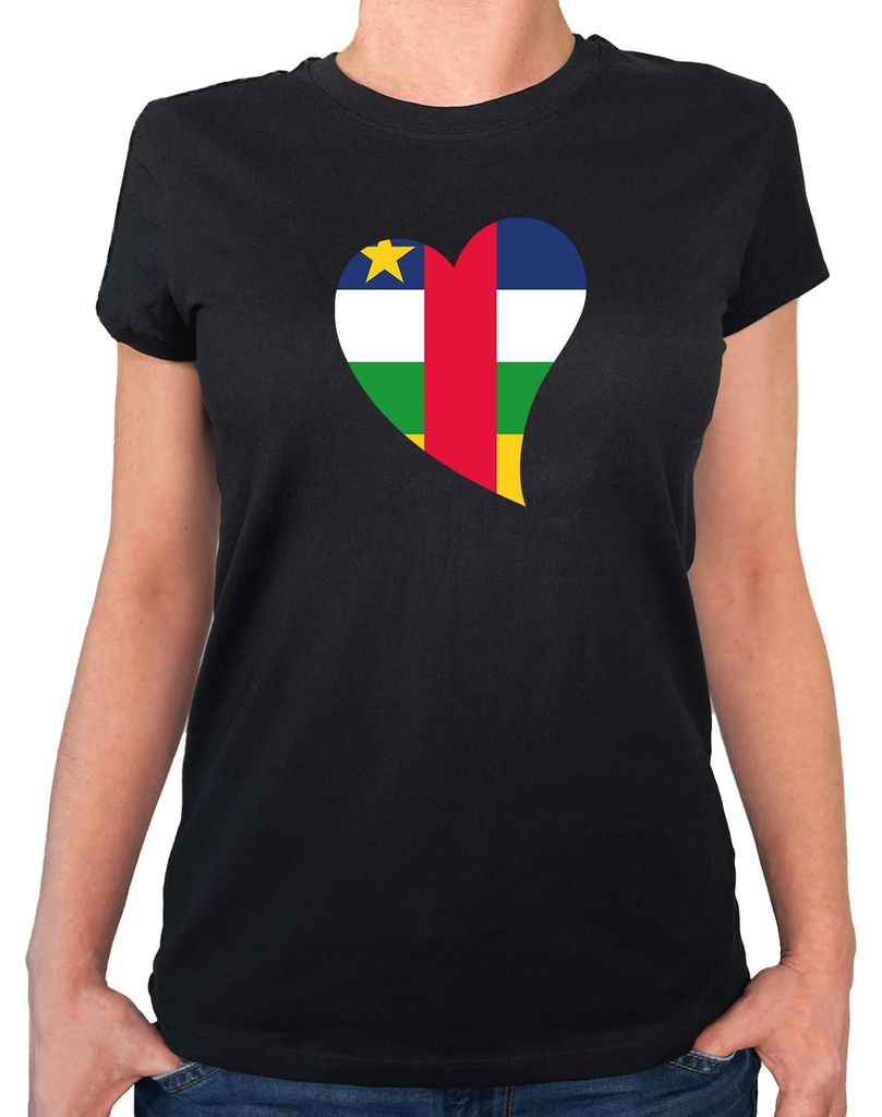 Huuraa Damen T-Shirt Zentralafrikanische Republik Flagge Herz M Black Bio Baumwolle Fairtrade Damenshirt Geschenkidee