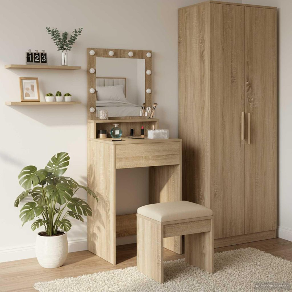 Möbel Schminktisch - modernes Design - Kosmetiktisch/Frisiertisch Sonoma-Eiche 50x41x135cm Holzwerkstoff NEU586564 - Schminktische