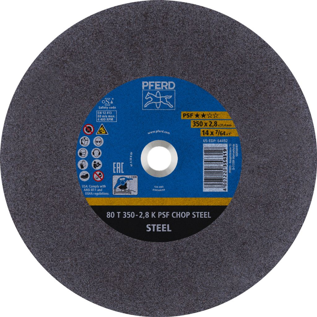 PFERD TOOLS Trennscheibe Metallkreissäge T 350x2,8x25,4 mm Uni.-Linie PSF CHOP STEEL für Stahl