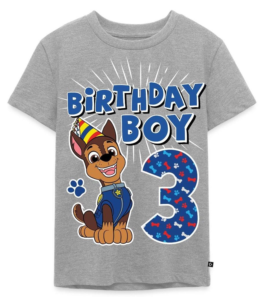 Spreadshirt Paw Patrol Chase 3 Jahre Alt 3. Geburtstag Kinder Premium T-Shirt, 134/140 (8 Jahre), Grau meliert